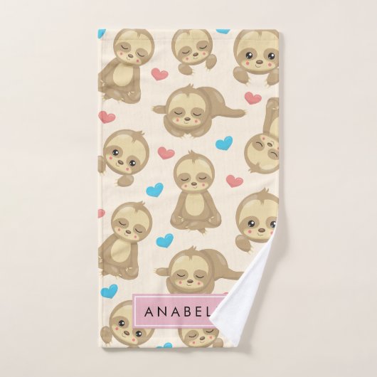 Patroon van luiaards, schattige luiaards, harten, bad handdoek (Handdoek)