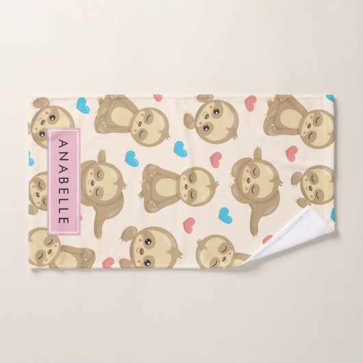 Patroon van luiaards, schattige luiaards, harten, bad handdoek (Handdoek)