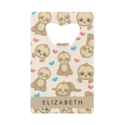 Patroon van luiaards, schattige luiaards, harten,  creditkaart flessenopener (Achterkant)