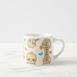 Patroon van luiaards, schattige luiaards, harten,  espresso kop