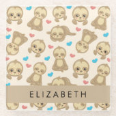 Patroon van luiaards, schattige luiaards, harten,  glazen onderzetter (Voorkant)