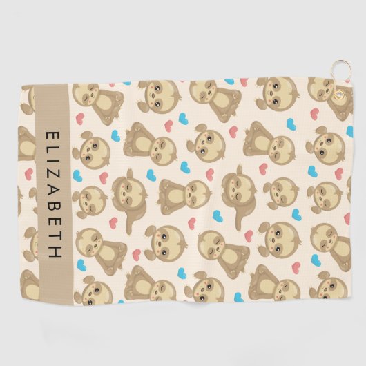 Patroon van luiaards, schattige luiaards, harten,  golfhanddoek (Horizontaal)