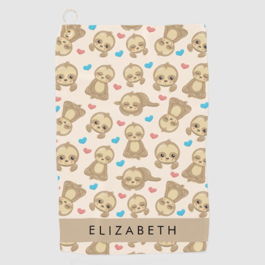 Patroon van luiaards, schattige luiaards, harten,  golfhanddoek (Voorkant)