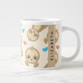 Patroon van luiaards, schattige luiaards, harten,  grote koffiekop