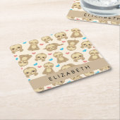 Patroon van luiaards, schattige luiaards, harten,  kartonnen onderzetters (Schuin)