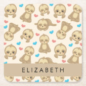 Patroon van luiaards, schattige luiaards, harten,  kartonnen onderzetters (Voorkant)