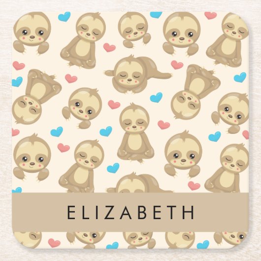 Patroon van luiaards, schattige luiaards, harten, kartonnen onderzetters (Voorkant)