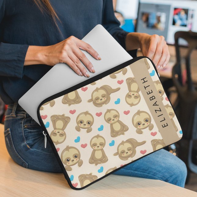 Patroon van luiaards, schattige luiaards, harten,  laptop sleeve (Creator heeft geüpload)