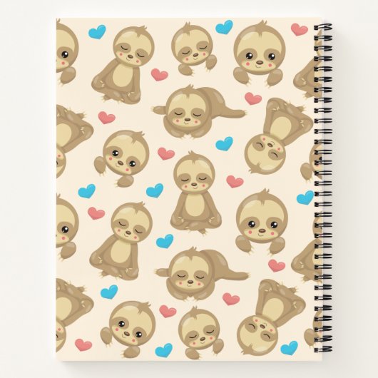 Patroon van luiaards, schattige luiaards, harten,  notitieboek (Achterkant)