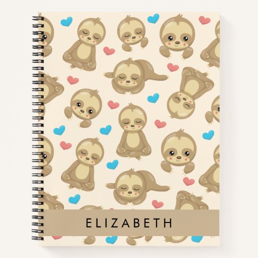 Patroon van luiaards, schattige luiaards, harten,  notitieboek (Voorkant)