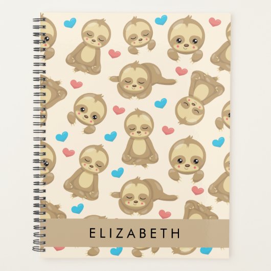 Patroon van luiaards, schattige luiaards, harten, planner (Voorkant)