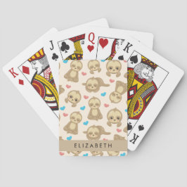 Patroon van luiaards, schattige luiaards, harten,  pokerkaarten