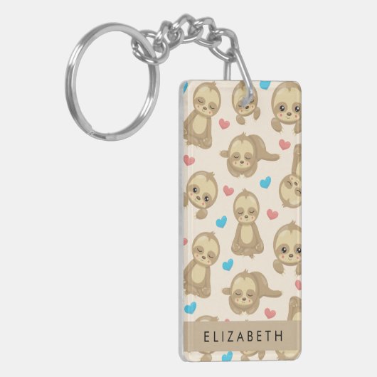 Patroon van luiaards, schattige luiaards, harten,  sleutelhanger (Voorkant Links)