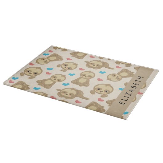 Patroon van luiaards, schattige luiaards, harten,  snijplank (Hoek)