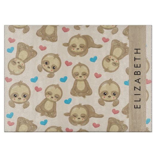 Patroon van luiaards, schattige luiaards, harten,  snijplank (Voorkant)