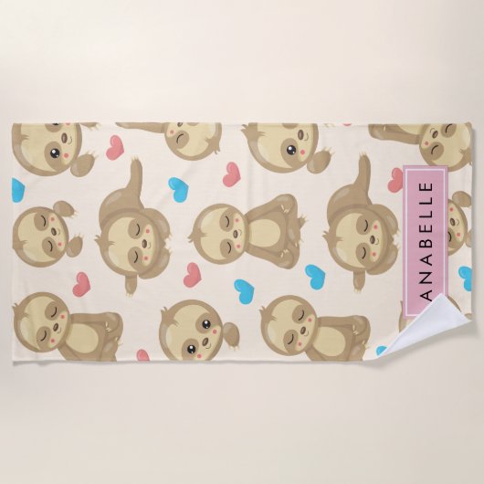 Patroon van luiaards, schattige luiaards, harten,  strandlaken (Voorkant)