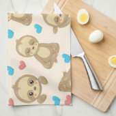 Patroon van luiaards, schattige luiaards, harten,  theedoek (Quarter Fold)