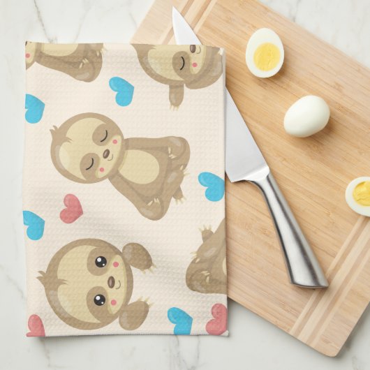 Patroon van luiaards, schattige luiaards, harten,  theedoek (Quarter Fold)