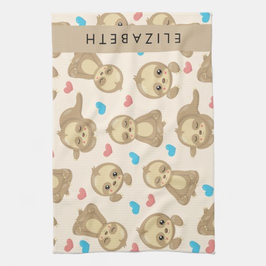 Patroon van luiaards, schattige luiaards, harten,  theedoek (Verticaal)