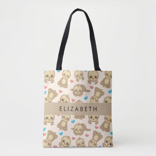 Patroon van luiaards, schattige luiaards, harten,  tote bag (Voorkant)