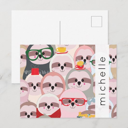 Patroon van luiaards, schattige luiaards, Jouw naa Briefkaart (Voorkant / Achterkant)