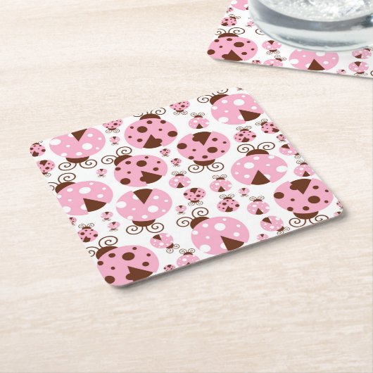 Patroon van luibugs, luidobbels, roze luidobbels kartonnen onderzetters (Schuin)