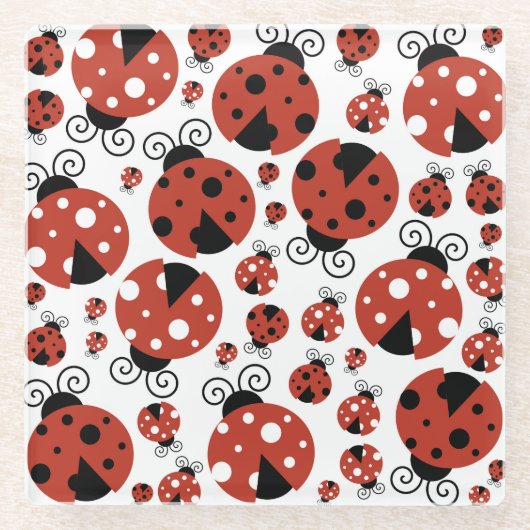 Patroon van luibugs, luidoezels, rode luibugs glazen onderzetter (Voorkant)
