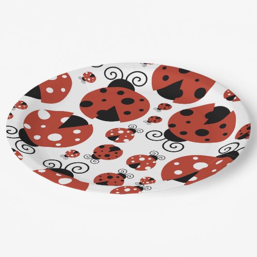 Patroon van luibugs, luidoezels, rode luibugs papieren bordje (Gekanteld)