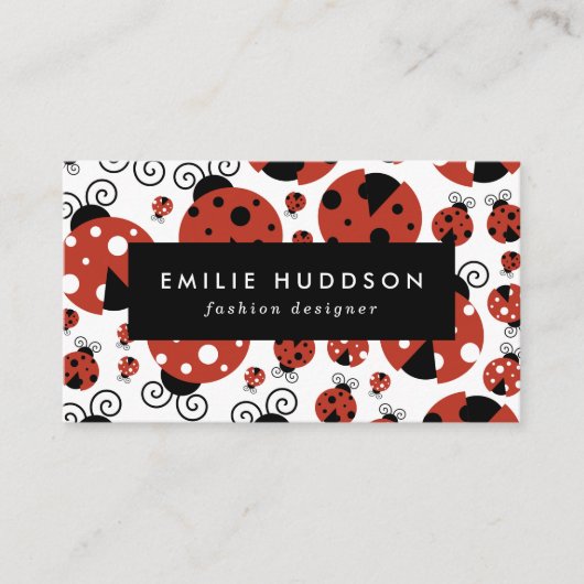 Patroon van luibugs, luidoezels, rode luibugs visitekaartje (Voorkant)