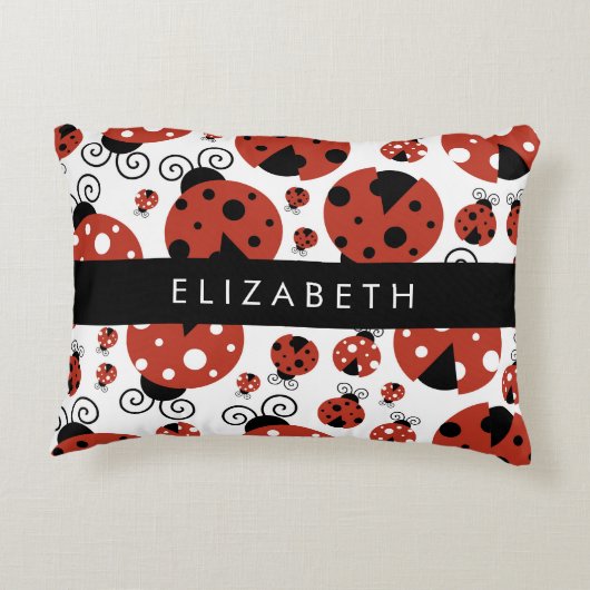 Patroon van luibugs, rode luibugs, Jouw naam Accent Kussen (Achterkant)