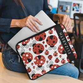 Patroon van luibugs, rode luibugs, Jouw naam Laptop Sleeve