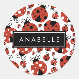 Patroon van luibugs, rode luibugs, Jouw naam Ronde Sticker