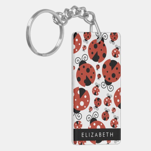Patroon van luibugs, rode luibugs, Jouw naam Sleutelhanger (Voorkant Links)