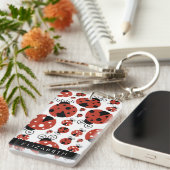 Patroon van luibugs, rode luibugs, Jouw naam Sleutelhanger (Voorkant Rechts)