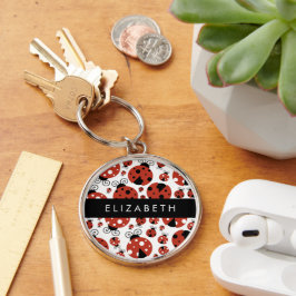 Patroon van luibugs, rode luibugs, Jouw naam Sleutelhanger