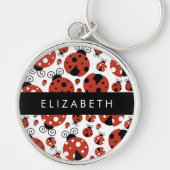 Patroon van luibugs, rode luibugs, Jouw naam Sleutelhanger (Voorkant)