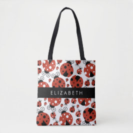 Patroon van luibugs, rode luibugs, Jouw naam Tote Bag