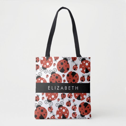 Patroon van luibugs, rode luibugs, Jouw naam Tote Bag (Voorkant)