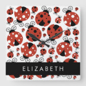 Patroon van luibugs, rode luibugs, Jouw naam Vierkante Klok (Voorkant)
