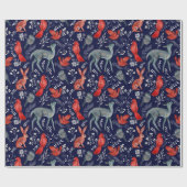 Patroon van Malse Bosdieren op Marineblauw Cadeaupapier (Vlak)