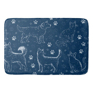 Patroon van met de hand getekende honden, katten e badmat