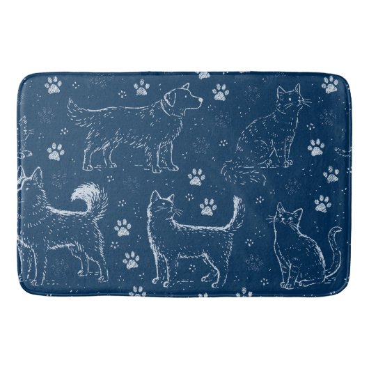 Patroon van met de hand getekende honden, katten e badmat (Voorkant)