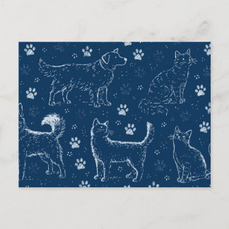 Patroon van met de hand getekende honden, katten e briefkaart