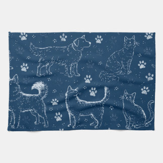 Patroon van met de hand getekende honden, katten e theedoek