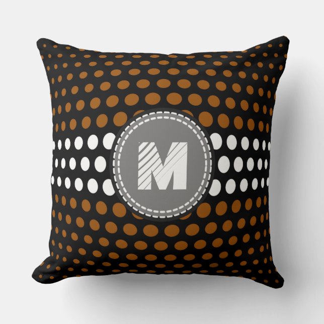 Patroon van Monogram Brown & White Polka Dots Kussen (Voorkant)