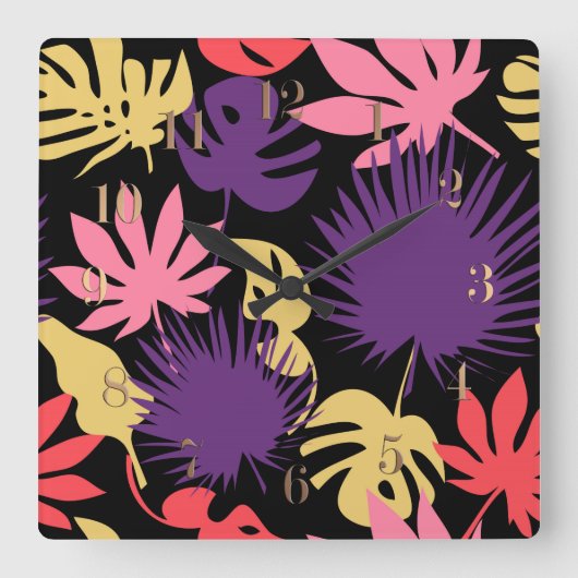 Patroon van naadloze tropische bladeren vierkante klok (Voorkant)