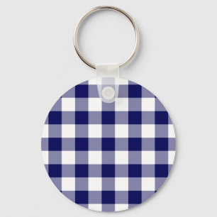 Patroon van Navy en White Gingham Sleutelhanger