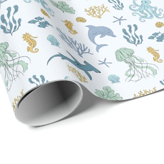 Patroon van oceaandieren cadeaupapier (Rol Hoek)