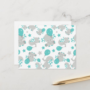 Patroon van olifanten, luifantenblauw - grijs briefkaart