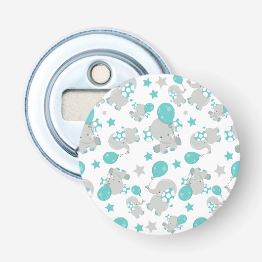 Patroon van olifanten, luifantenblauw - grijs button flesopener (Voorkant)